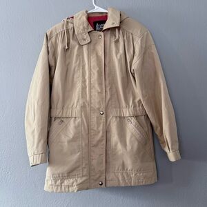 LONDON FOG Jacket Men’s Size S Tan Full Zip Cinch Waist Removable Hood Anorak